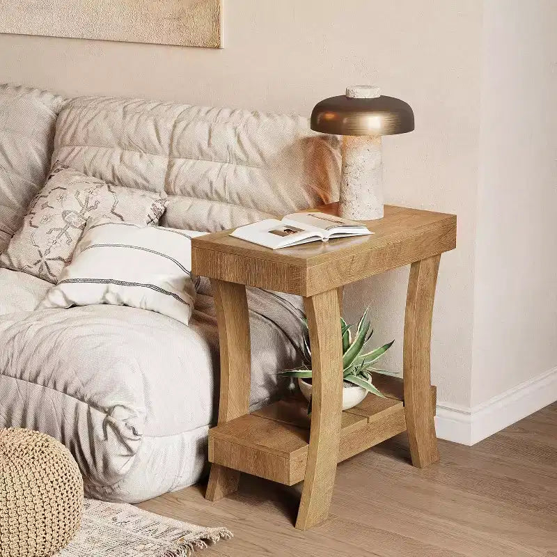 Table d'appoint étroite avec étagère de rangement