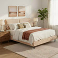Camel Plush Upholstered Bed Frame with Soft Dual-Zone Backrest, Rounded Edges and Quiet Stable Support for Cozy Bedrooms, King