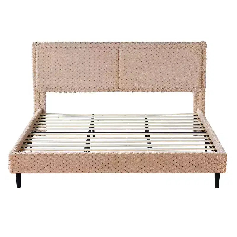 Cadre de lit rembourré en peluche Camel – Lit plateforme à tête de lit capitonnée