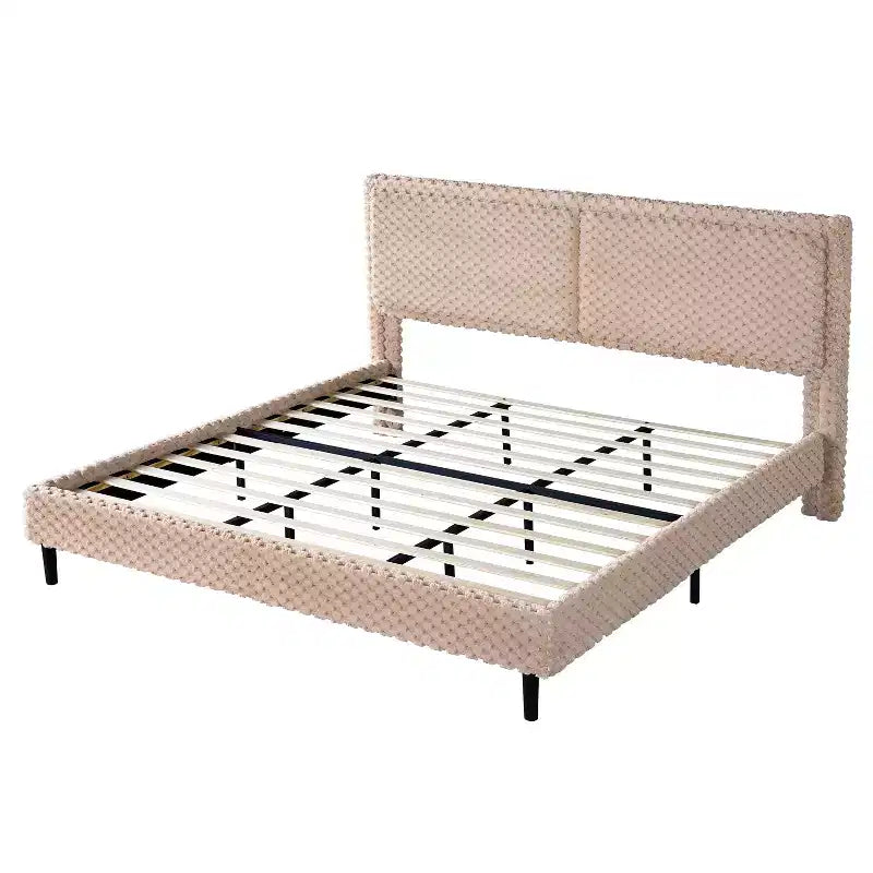 Cadre de lit rembourré en peluche Camel – Lit plateforme à tête de lit capitonnée