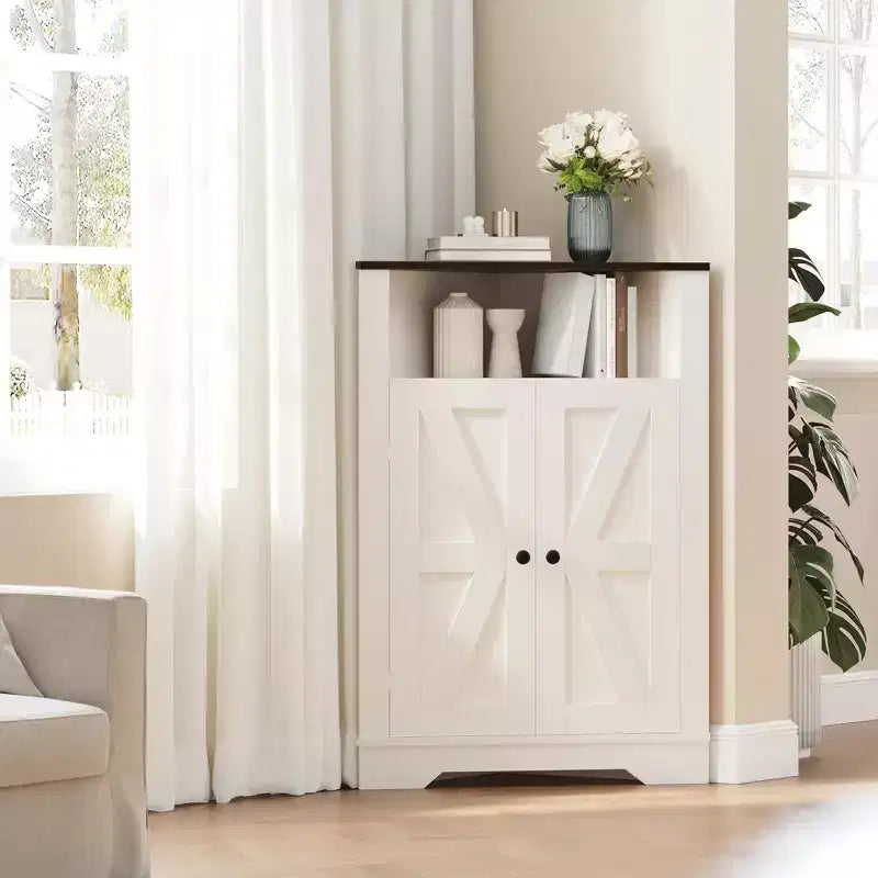 Meuble d'angle de ferme de 164 cm de haut avec 4 portes coulissantes et 5 étagères, armoire de rangement peu encombrante pour salon, cuisine, buanderie, étagère en bois