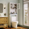 Modern Freestanding Over The Toilet Storage Cabinet, Adjustable Shelves, Tempered Glass Doors, Water-Resistant & Space-Saving MDF Bathroom Shelf
