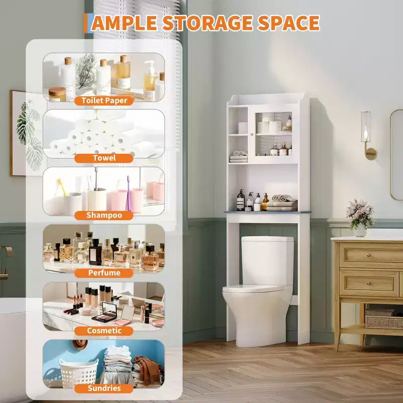 Meuble de rangement sur pied au-dessus des toilettes – Organisateur de salle de bain