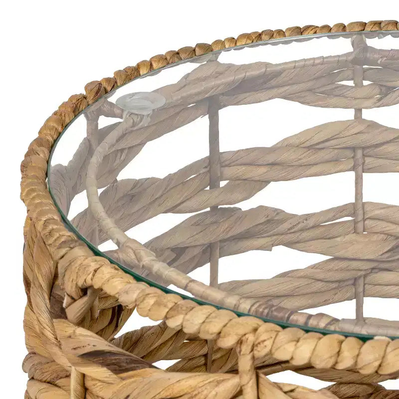 Table d'appoint ronde bohème côtière en jacinthe d'eau tissée à la main de 16 po