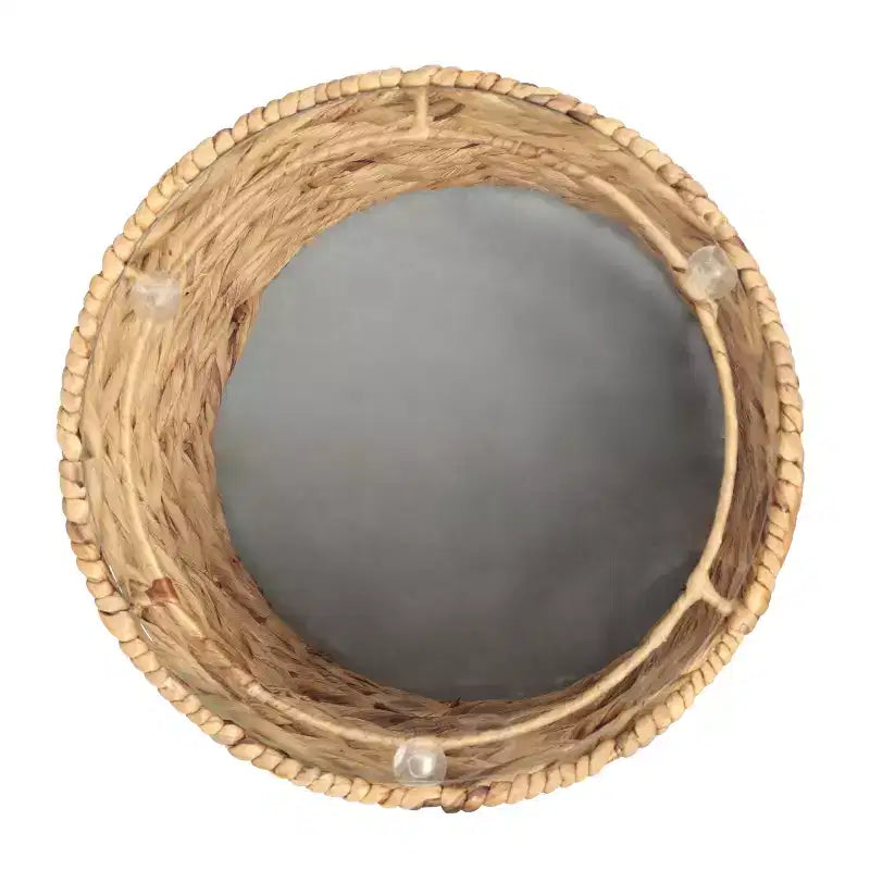 Table d'appoint ronde bohème côtière en jacinthe d'eau tissée à la main de 16 po