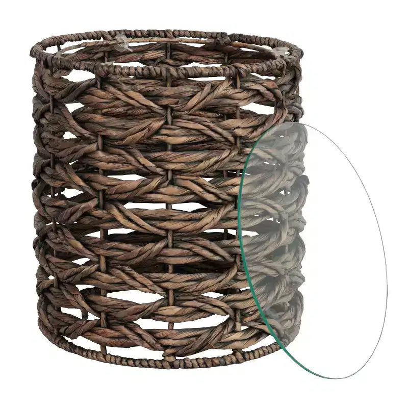 Table d'appoint ronde bohème côtière en jacinthe d'eau tissée à la main de 16 po