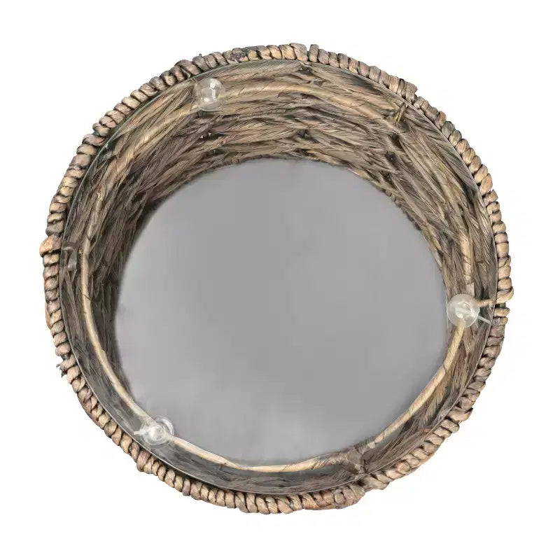 Table d'appoint ronde bohème côtière en jacinthe d'eau tissée à la main de 16 po