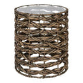 JONATHAN Y Malaya 16 Bohemian Coastal Handwoven Water Hyacinth Open Weave Round End Table with Glass Top