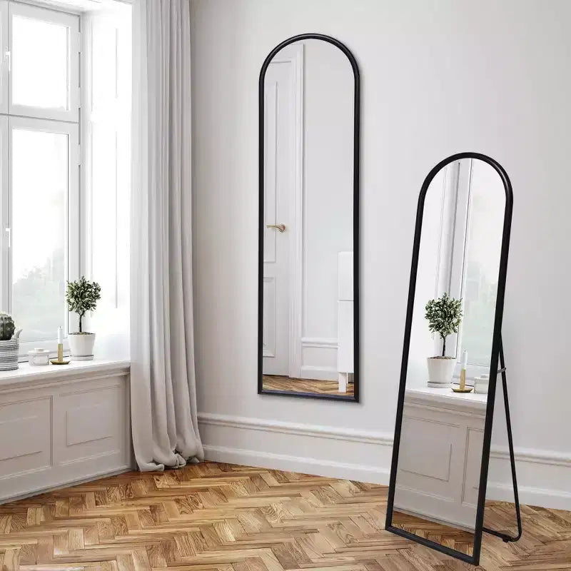Miroir arqué Americanflat 15x59 avec support - Grand - Noir - Style de décoration d'intérieur haut de gamme - Verre incassable - Design moderne élégant - Moderne