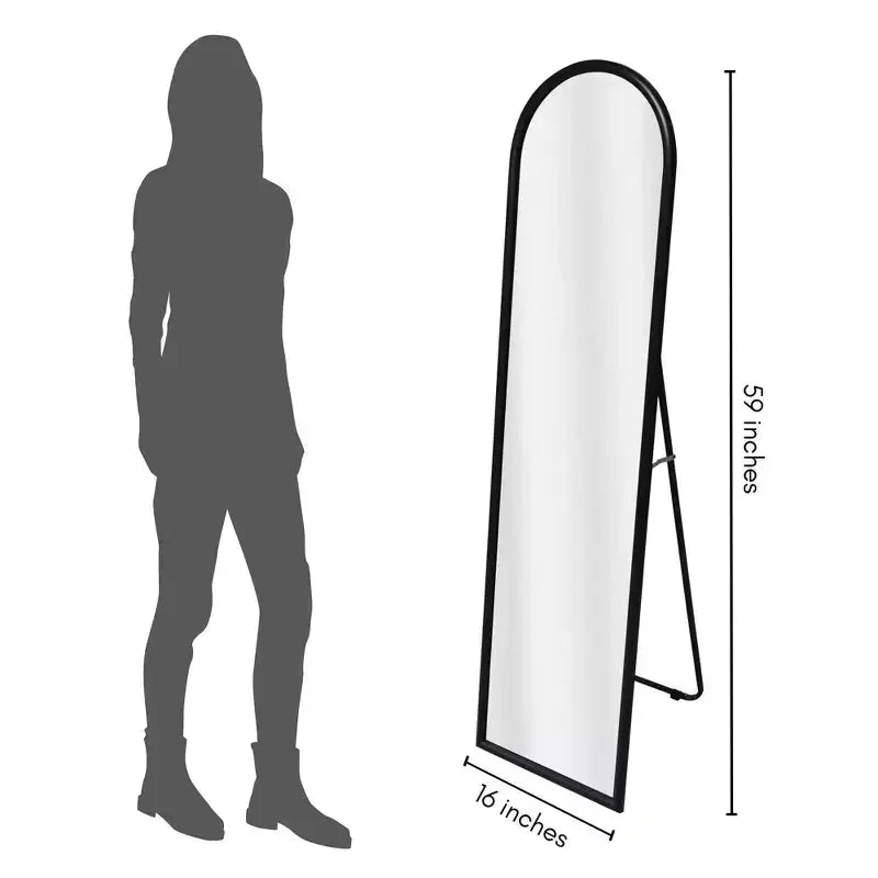 Miroir arqué Americanflat 15x59 avec support - Grand - Noir - Style de décoration d'intérieur haut de gamme - Verre incassable - Design moderne élégant - Moderne