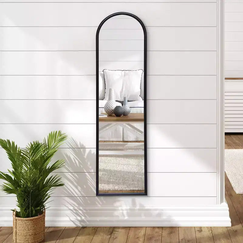 Miroir arqué Americanflat 15x59 avec support - Grand - Noir - Style de décoration d'intérieur haut de gamme - Verre incassable - Design moderne élégant - Moderne