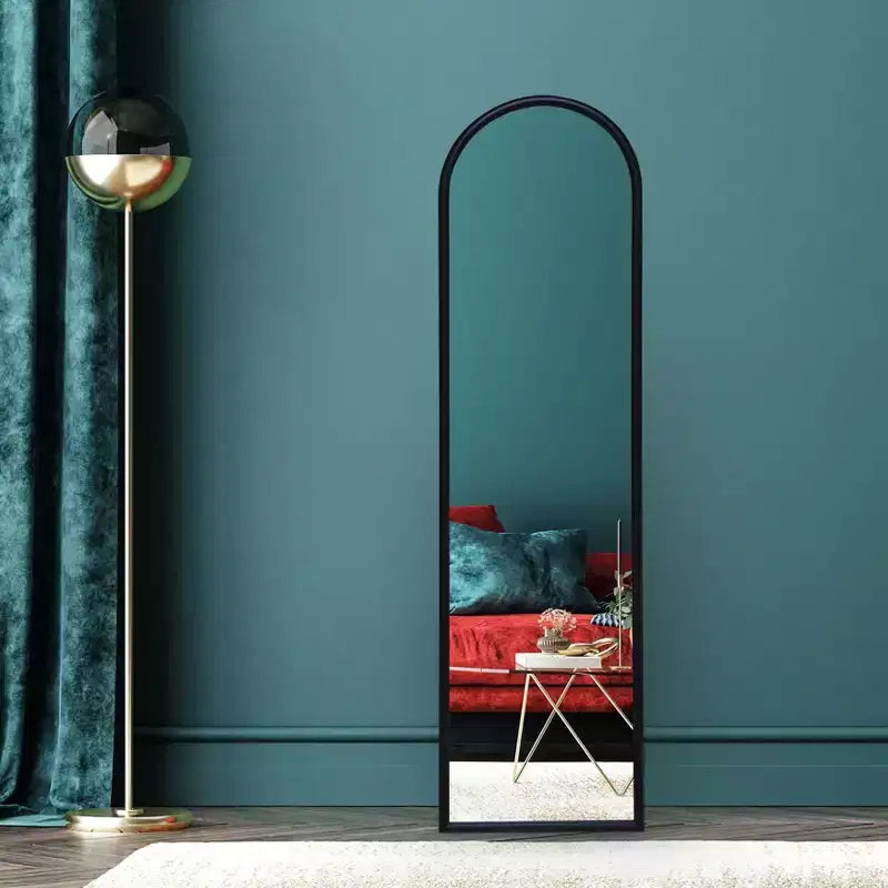 Miroir arqué Americanflat 15x59 avec support - Grand - Noir - Style de décoration d'intérieur haut de gamme - Verre incassable - Design moderne élégant - Moderne
