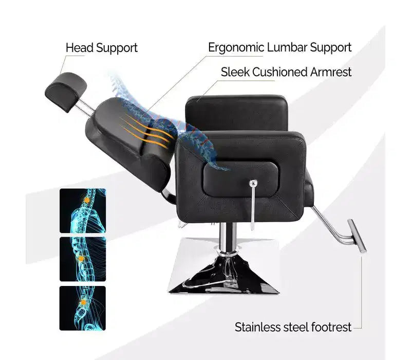 Fauteuil de salon de coiffure inclinable robuste – Fauteuil de barbier toutes fonctions
