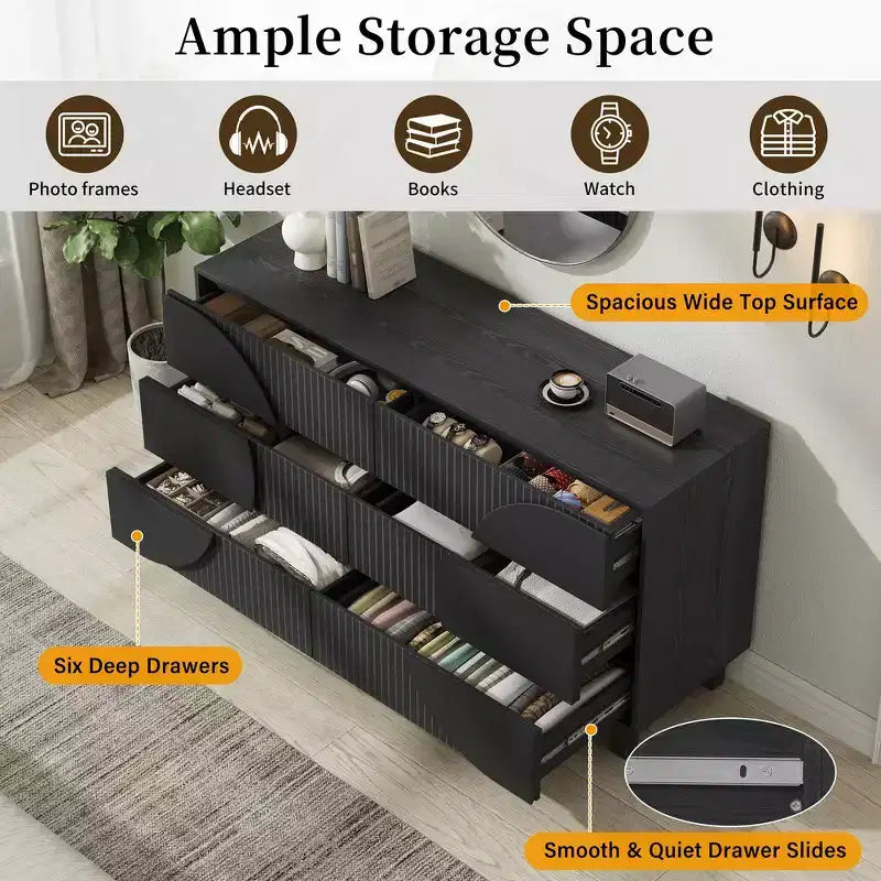 Commode moderne à 6 tiroirs – Grande commode de chambre