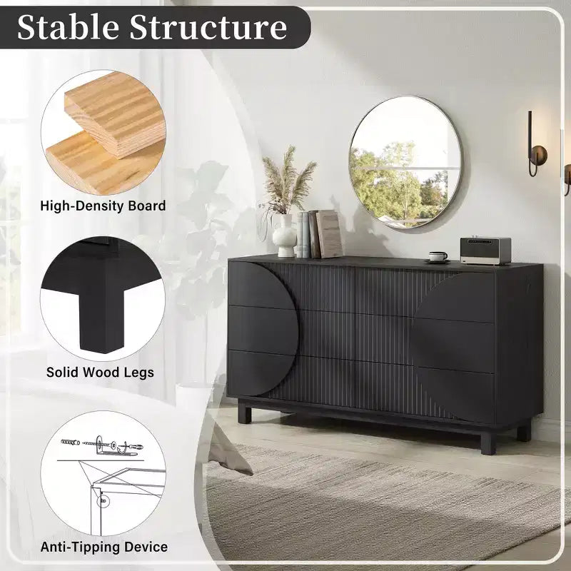 Commode moderne à 6 tiroirs – Grande commode de chambre