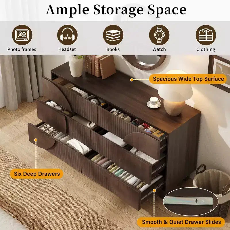Commode moderne à 6 tiroirs – Grande commode de chambre