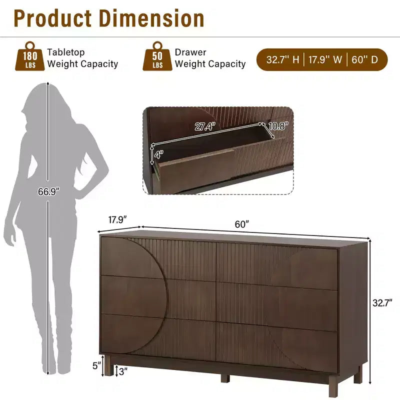 Commode moderne à 6 tiroirs – Grande commode de chambre