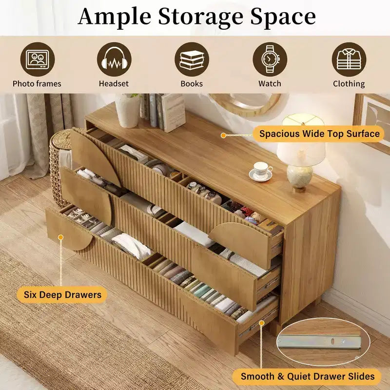Commode moderne à 6 tiroirs – Grande commode de chambre