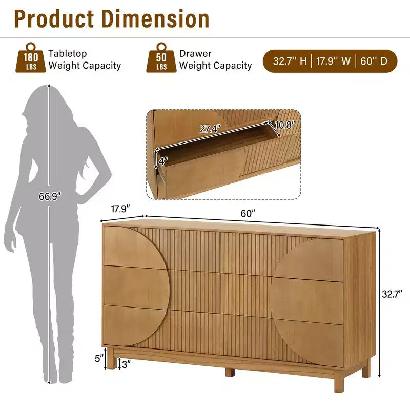 Commode moderne à 6 tiroirs – Grande commode de chambre