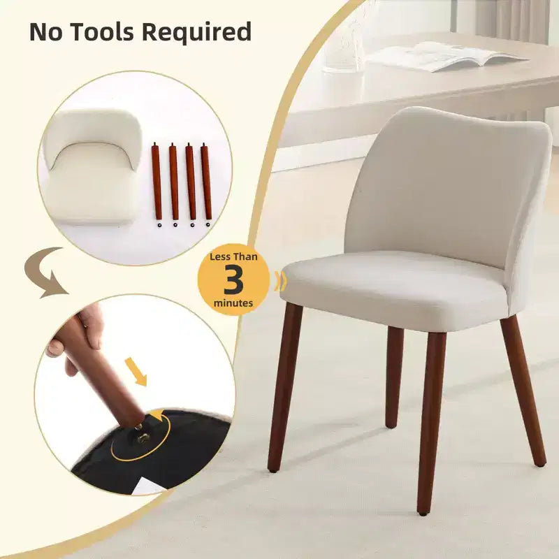 Lot de 2 chaises de salle à manger modernes rembourrées en lin avec dossier ailé et pieds en bois, sièges d'appoint confortables pour la salle à manger, la cuisine, le salon