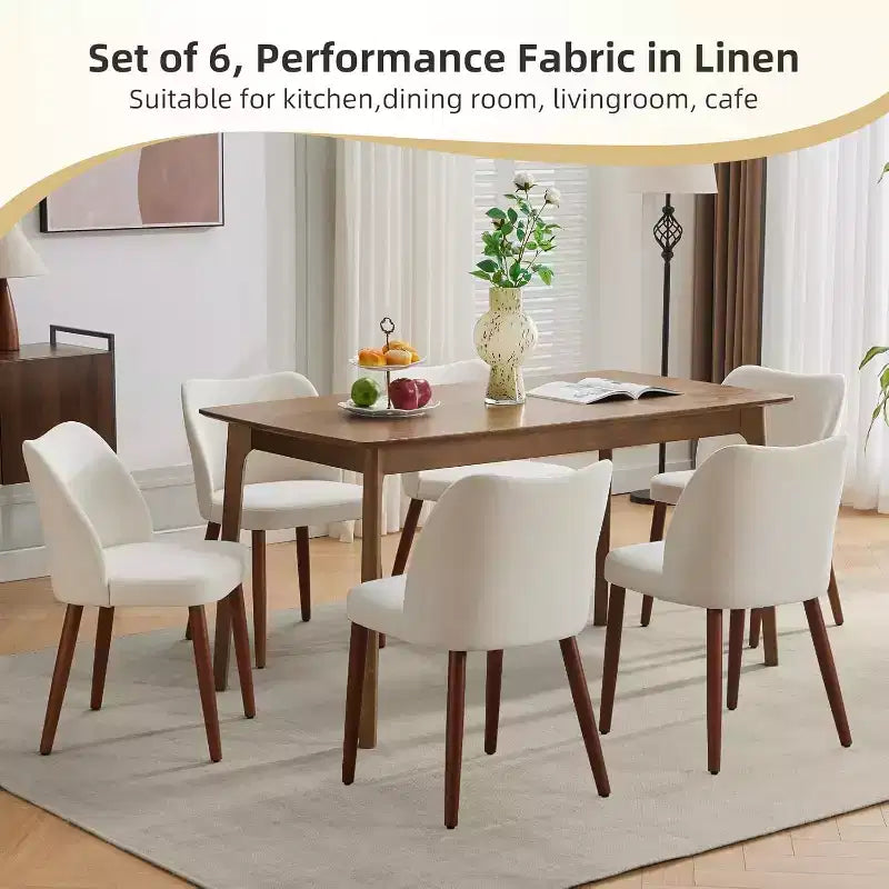 Lot de 2 chaises de salle à manger modernes rembourrées en lin avec dossier ailé et pieds en bois, sièges d'appoint confortables pour la salle à manger, la cuisine, le salon