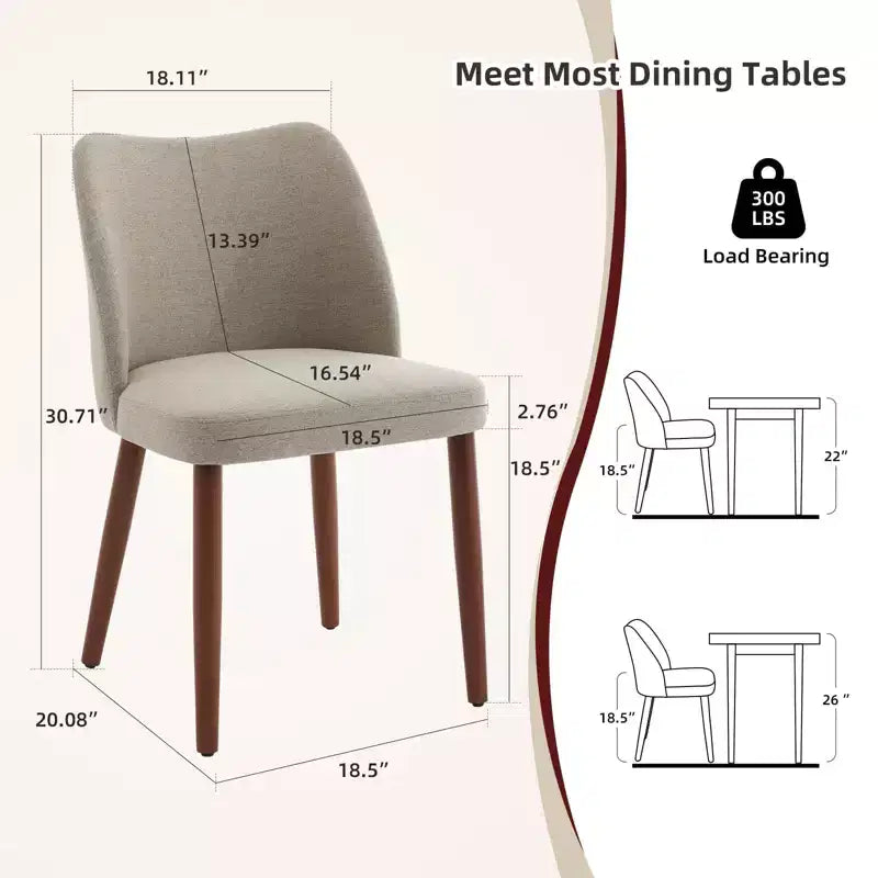 Lot de 2 chaises de salle à manger modernes rembourrées en lin avec dossier ailé et pieds en bois, sièges d'appoint confortables pour la salle à manger, la cuisine, le salon