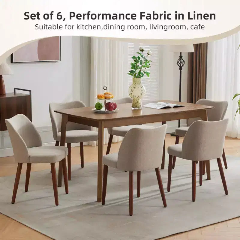 Lot de 2 chaises de salle à manger modernes rembourrées en lin avec dossier ailé et pieds en bois, sièges d'appoint confortables pour la salle à manger, la cuisine, le salon