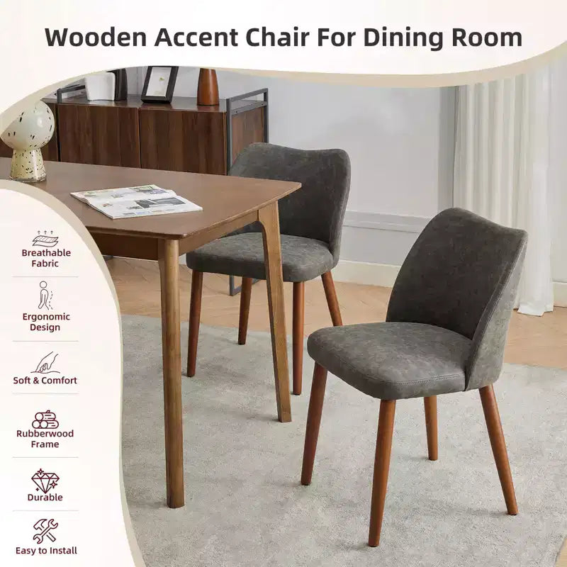Lot de 2 chaises de salle à manger modernes rembourrées en lin avec dossier ailé et pieds en bois, sièges d'appoint confortables pour la salle à manger, la cuisine, le salon