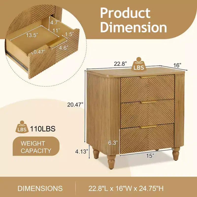 Table de chevet moderne à 3 tiroirs – Table de nuit avec rangement