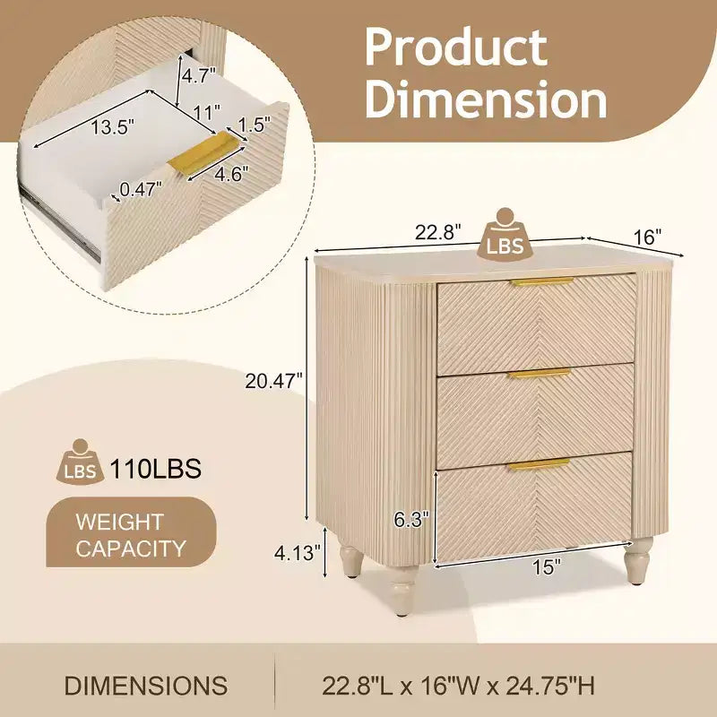 Table de chevet moderne à 3 tiroirs – Table de nuit avec rangement