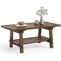 Lantine Solid Wood Coffee Table, 47-Inch Rustic Coffee Table for Living Room, 2-Tier Wood Farmhouse Rectangle Center Table with Storage, Vintage Brown
