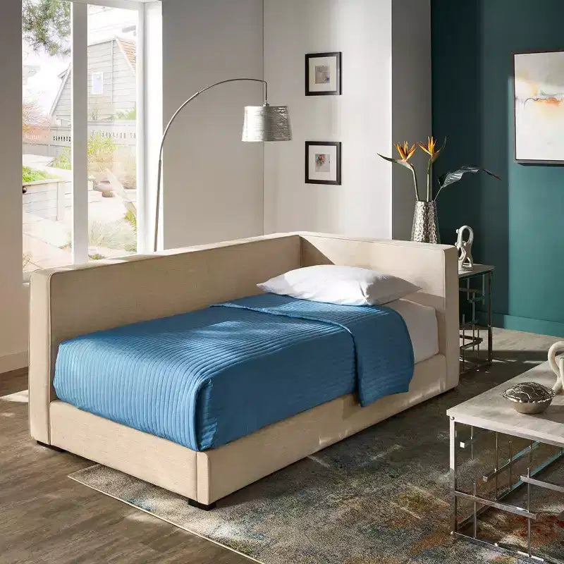 Cadre de lit plateforme capitonné jumeau – Beige