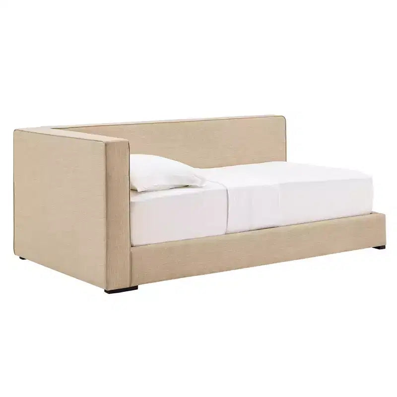 Cadre de lit plateforme capitonné jumeau – Beige