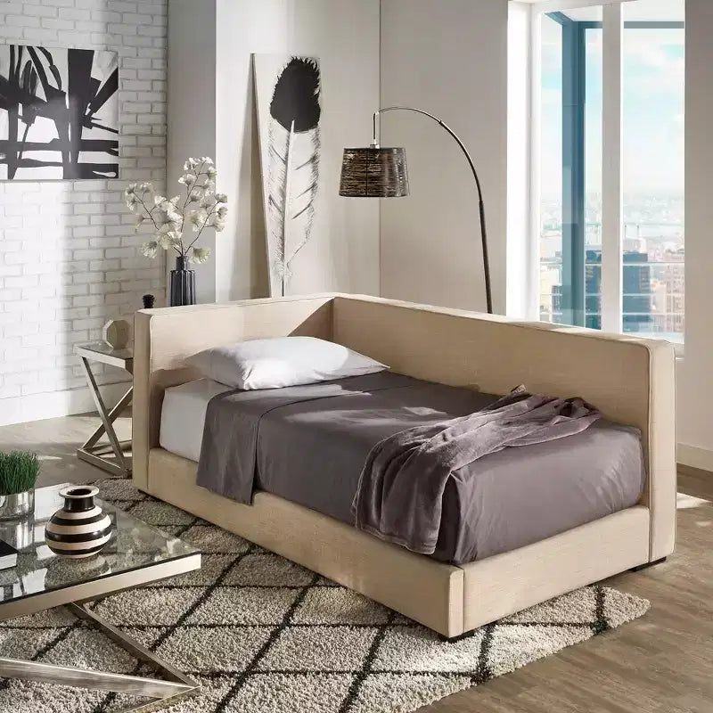Cadre de lit plateforme capitonné jumeau – Beige