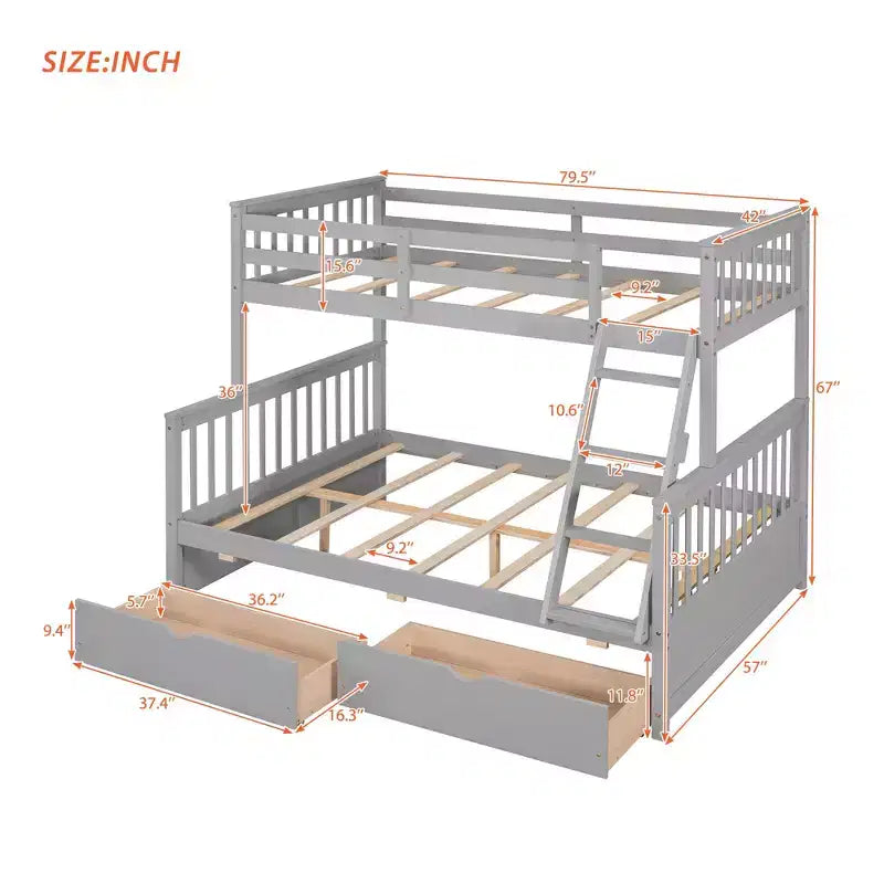 Lit superposé moderne en bois Luxystar, double au-dessus du complet, avec 2 tiroirs de rangement