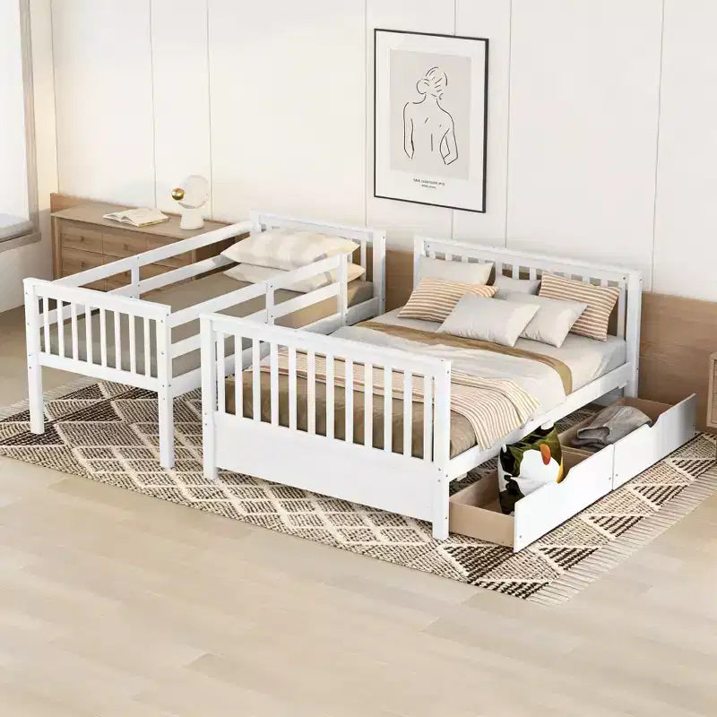 Lit superposé moderne en bois Luxystar, double au-dessus du complet, avec 2 tiroirs de rangement