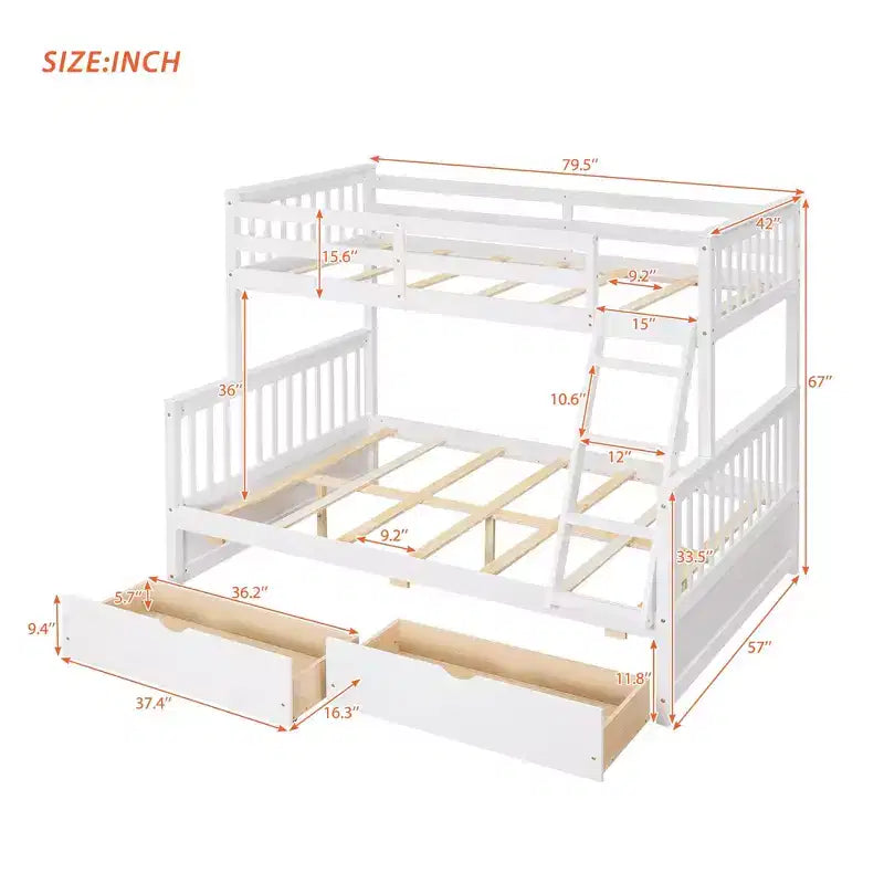 Lit superposé moderne en bois Luxystar, double au-dessus du complet, avec 2 tiroirs de rangement