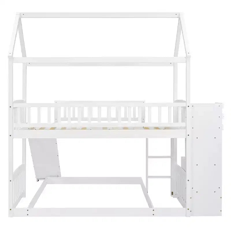 Lit superposé en L Luxystar avec escaliers de rangement et toboggan pour chambre d'enfant