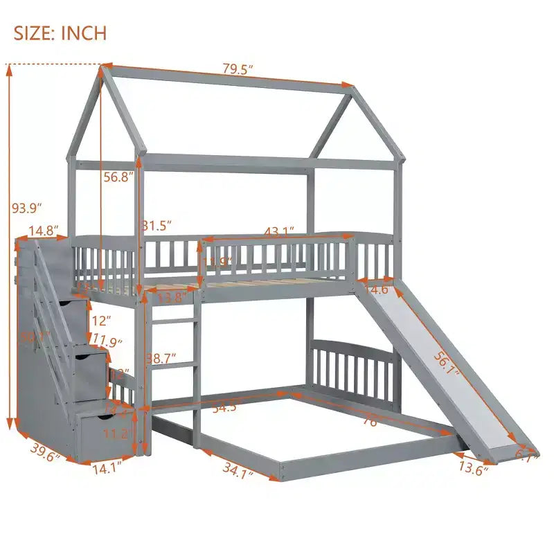 Lit superposé en L Luxystar avec escaliers de rangement et toboggan pour chambre d'enfant