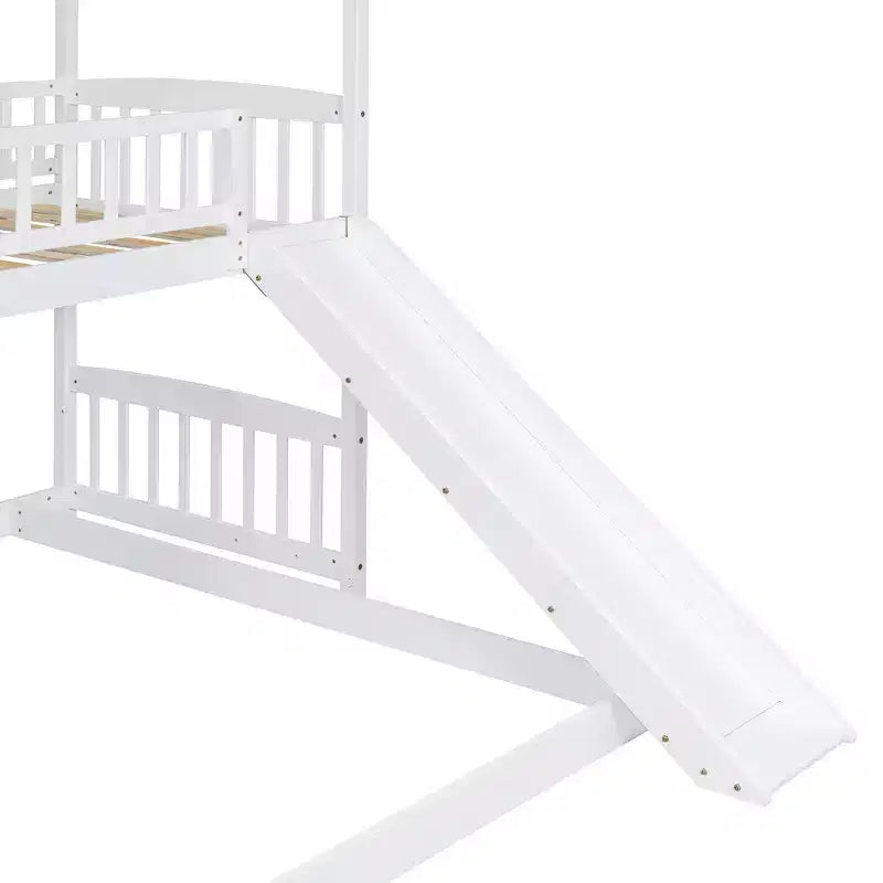 Lit superposé en L Luxystar avec escaliers de rangement et toboggan pour chambre d'enfant