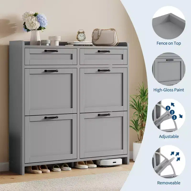 Meuble à chaussures avec 4 tiroirs basculants et 2 tiroirs supérieurs, Armoire à chaussures autoportante, Rangement de chaussures dissimulé, pour le salon