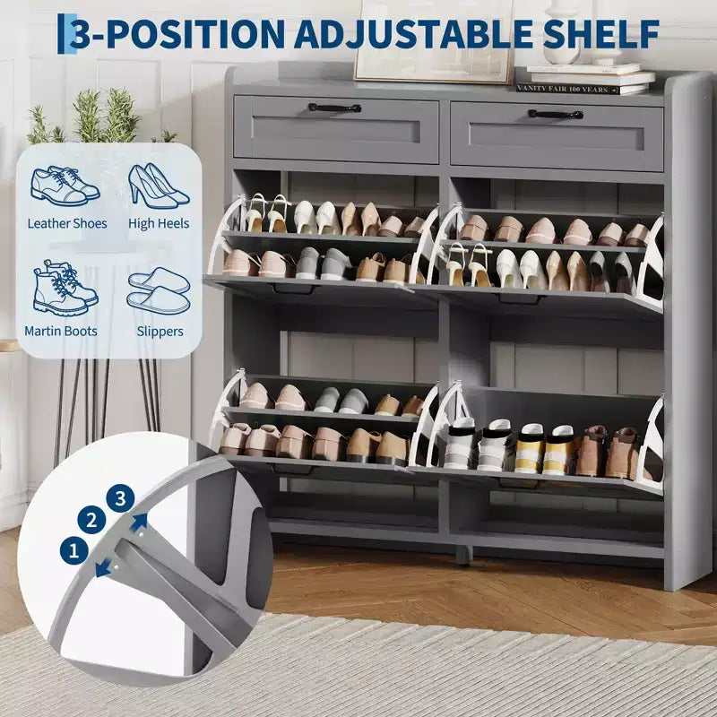 Meuble à chaussures avec 4 tiroirs basculants et 2 tiroirs supérieurs, Armoire à chaussures autoportante, Rangement de chaussures dissimulé, pour le salon