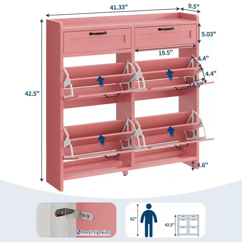 Meuble à chaussures avec 4 tiroirs basculants et 2 tiroirs supérieurs, Armoire à chaussures autoportante, Rangement de chaussures dissimulé, pour le salon