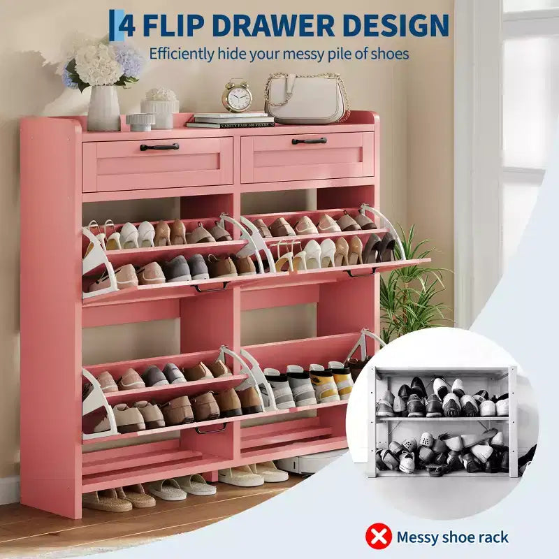Meuble à chaussures avec 4 tiroirs basculants et 2 tiroirs supérieurs, Armoire à chaussures autoportante, Rangement de chaussures dissimulé, pour le salon