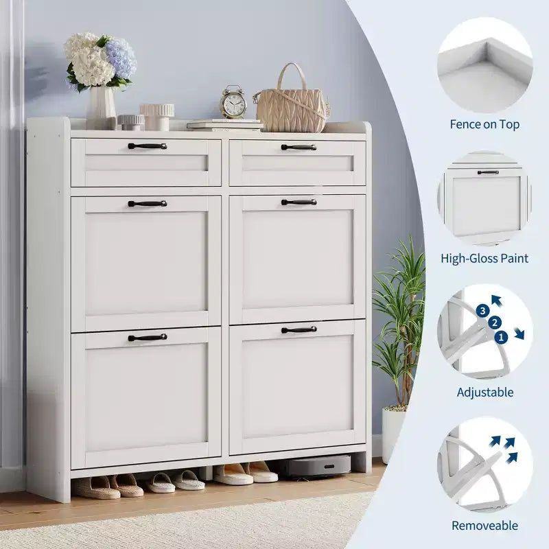 Meuble à chaussures avec 4 tiroirs basculants et 2 tiroirs supérieurs, Armoire à chaussures autoportante, Rangement de chaussures dissimulé, pour le salon