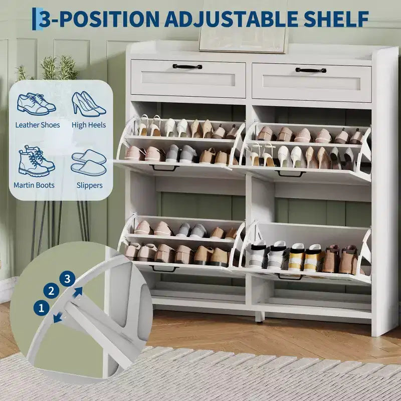 Meuble à chaussures avec 4 tiroirs basculants et 2 tiroirs supérieurs, Armoire à chaussures autoportante, Rangement de chaussures dissimulé, pour le salon