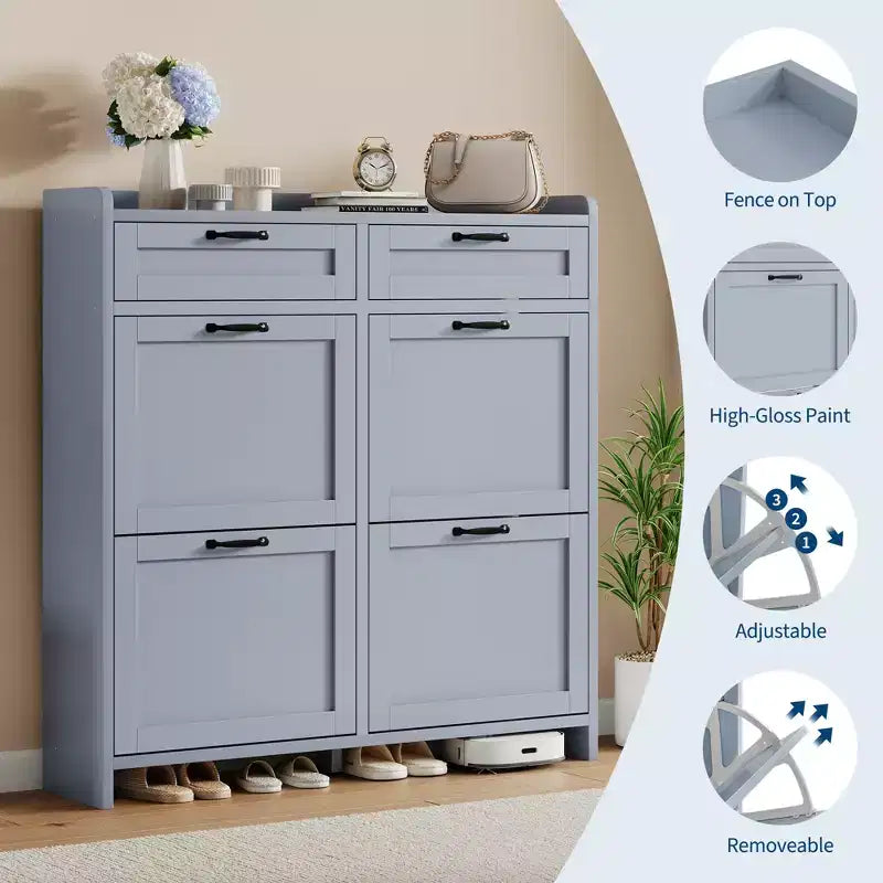 Meuble à chaussures avec 4 tiroirs basculants et 2 tiroirs supérieurs, Armoire à chaussures autoportante, Rangement de chaussures dissimulé, pour le salon