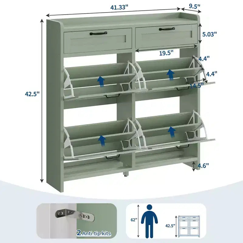 Meuble à chaussures avec 4 tiroirs basculants et 2 tiroirs supérieurs, Armoire à chaussures autoportante, Rangement de chaussures dissimulé, pour le salon