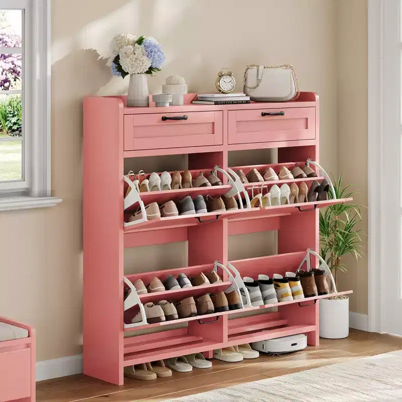 Meuble à chaussures avec 4 tiroirs basculants et 2 tiroirs supérieurs, Armoire à chaussures autoportante, Rangement de chaussures dissimulé, pour le salon