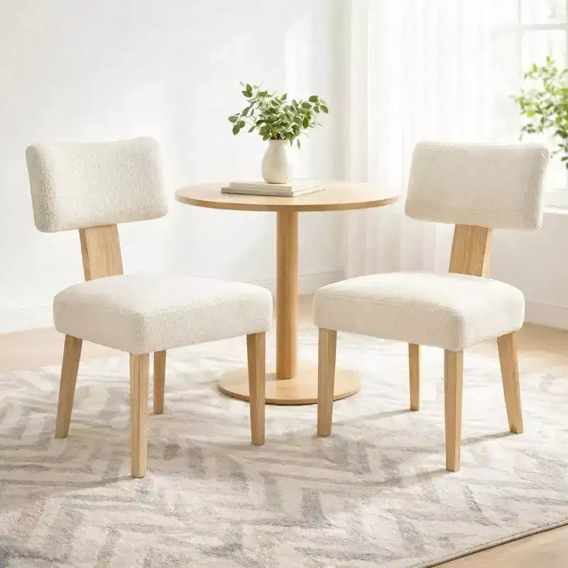 Wooden Dining Chairs Set of 2, Upholstered Fabric Kitchen Side Chairs with Solid Wood Legs, Modern Accent Chairs for Dining Room Living Room (Beige)